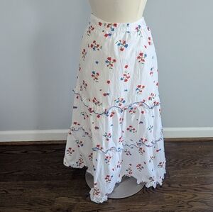 Women's Olivia James The Maxi Skirt Large White Blue Red Floral Cotton